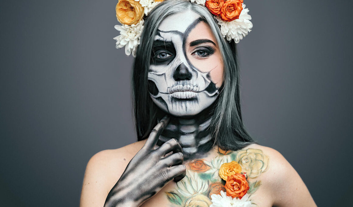 woman in heavy Halloween makeup