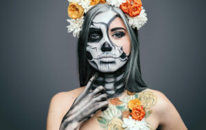 woman in heavy Halloween makeup